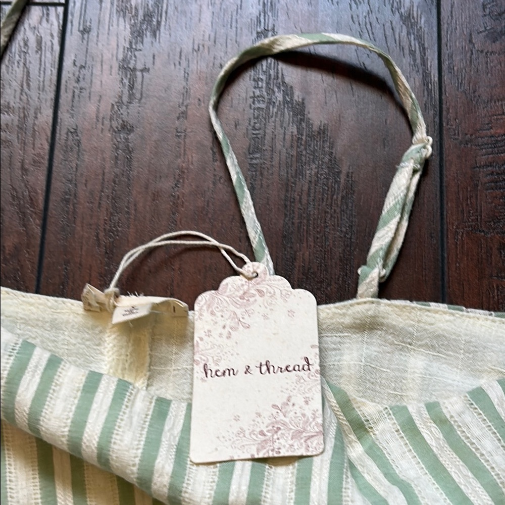 Hem & Thread Green and Cream Top with Boxy Asymmetrical Style - Picture 2 of 4